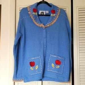 Like new! Vintage Storybook Knits casual rose 2pc fringe sweater